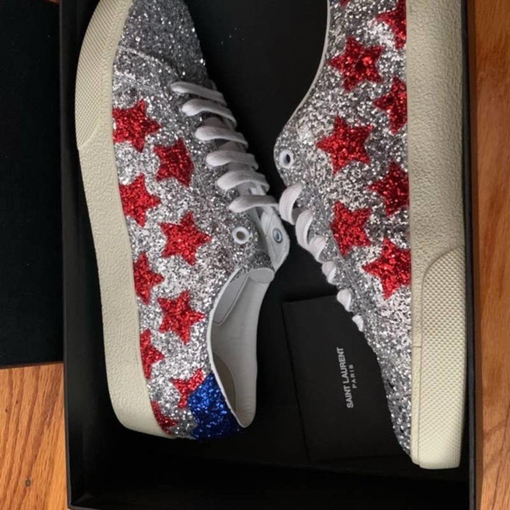 Saint Laurent Glitter Court Classic Star Sneakers - Picture 7 of 8